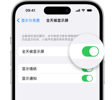 宁阳苹果15预约维修分享iPhone15如何设置全天候显示屏幕可见 